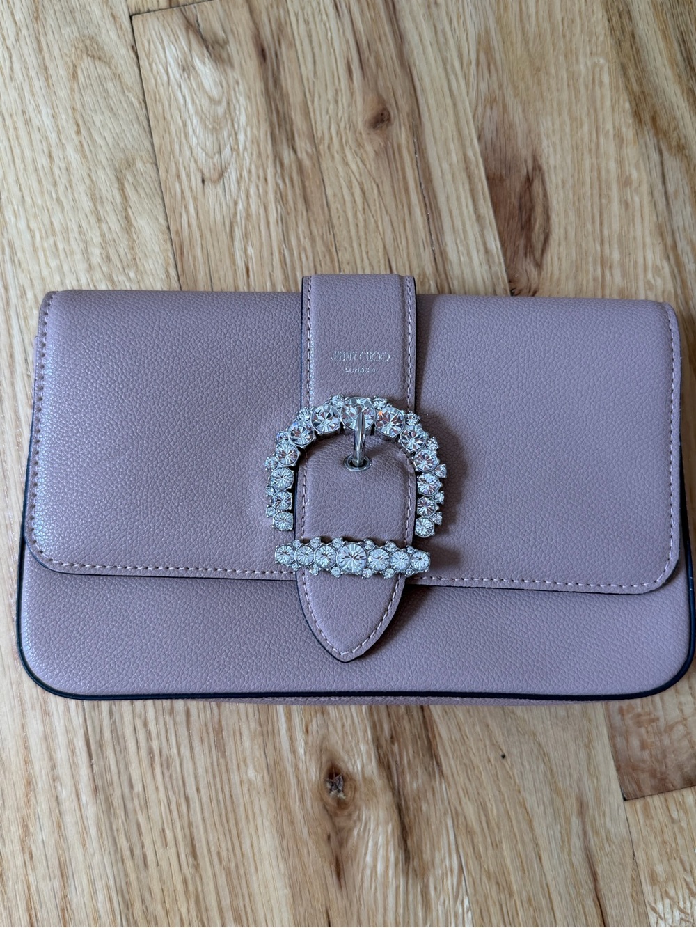 Jimmy Choo Dusty Pink Leather Clutch with Crystal Buckle